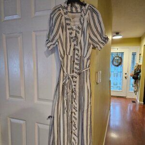 Black-and-white striped linen button-down Anthropologie (Pilcro) dress